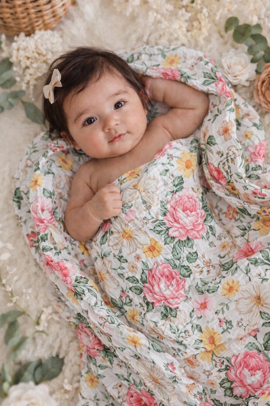 New Gauzy Soft Bamboo Muslin Botanical Floral Baby Swaddle Blanket